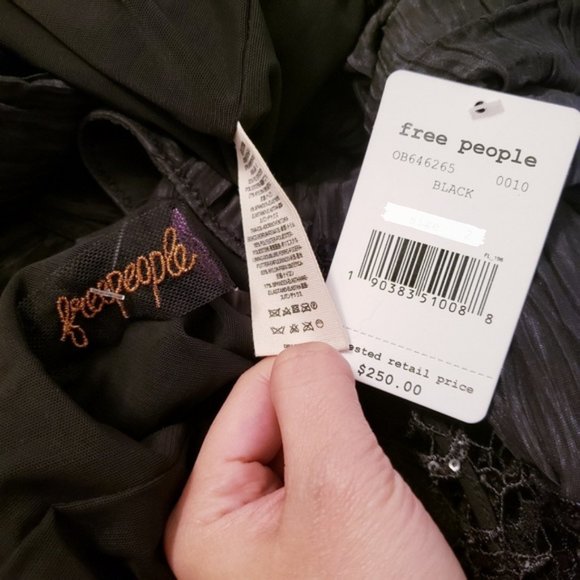 FREE PEOPLE Dress Mini Sequin Ruched Lace Boho Open Back Cocktail Party Black - Picture 4 of 12